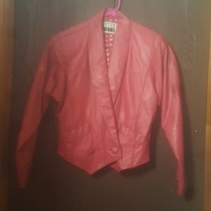 Vintage Pele Cuir magenta leather jacket!!!